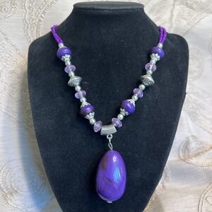 Statement Purple Pendant Silver-tone Beads Necklace  Retro